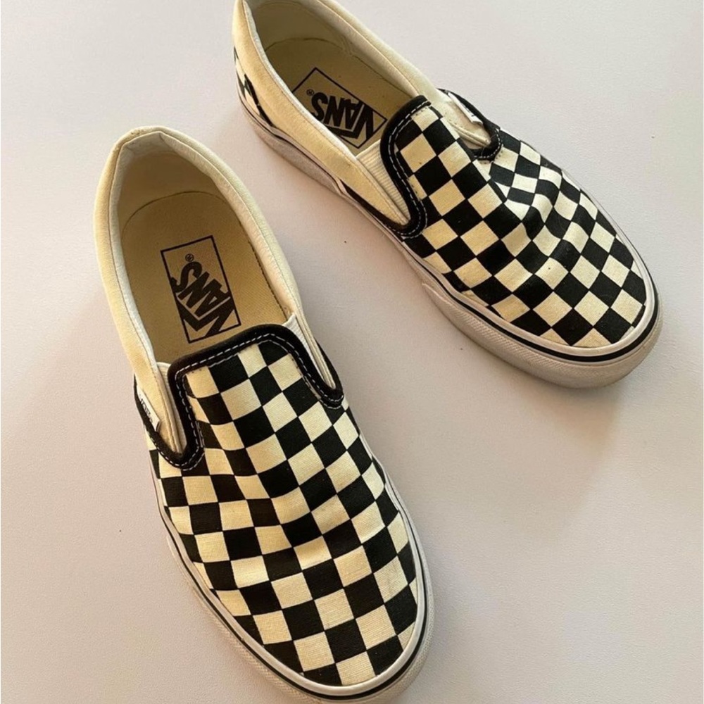 Checkered slip on vans